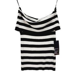 Broadway shirt Black & White Striped Off-Shoulder Ribbed Size S